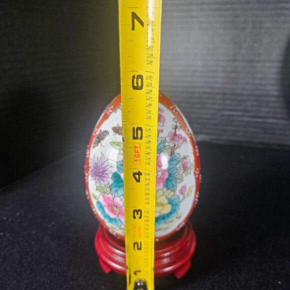 Vintage Japanese Satsuma Style Ceramic Egg Oriental Hand Painted Floral Bouquet - Picture 7 of 9